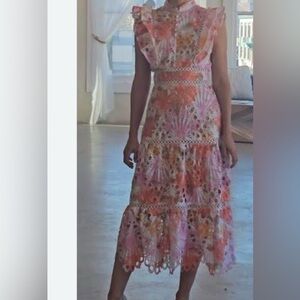 Women's bright floral lace wedding guest or cocktail dress. Worn once!